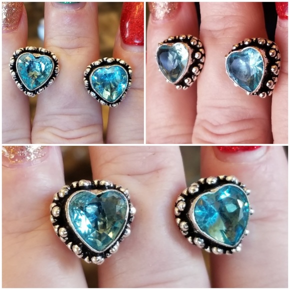 Genuine Beautiful Blue Topaz Heart Cufflinks - Picture 2 of 4